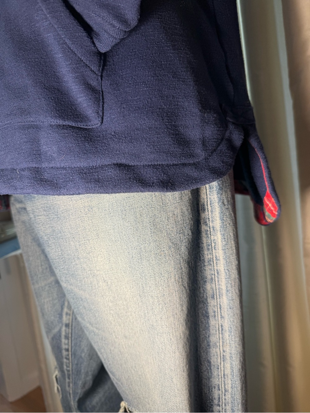 Vineyard Vines Navy Quarter-Zip with Red Plaid Shoulder - Picture 3 of 7